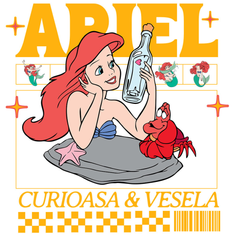 Desene Animate - Sticker Cu Descopera Biletul cu Ariel si Racul Adeziv, Vinyl,  cu Margini Albe, PVC Vinyl 