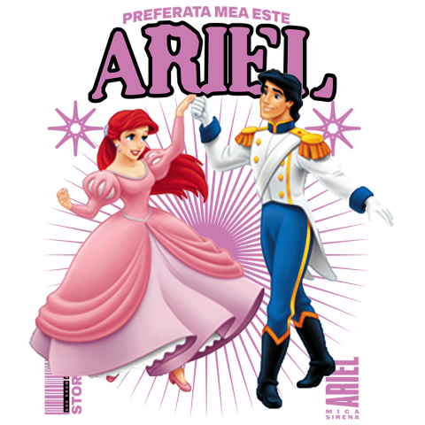 Desene Animate - Sticker Cu Dragoste si Curaj - Ariel si Printul Eric Adeziv, Vinyl,  cu Margini Albe, PVC Vinyl