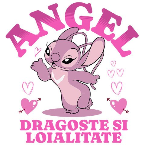 Desene Animate - Sticker Cu Dragoste si Loialitate cu Angel Adeziv, Vinyl,  cu Margini Albe, PVC Vinyl
