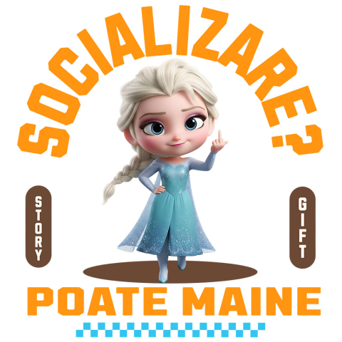 Sticker Personalizat - Sticker Cu Elsa , Degetul Mijlociu, Socializare? Poate maine, Anti-social Adeziv, Vinyl,  cu Margini Albe, PVC Vinyl
