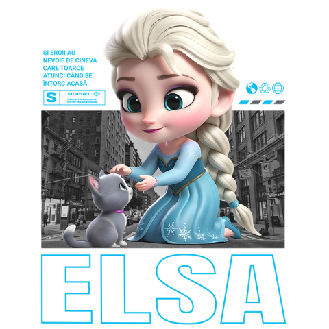 Sticker Personalizat - Sticker Cu Elsa si Pisicuta – Echipa Magica Adeziv, Vinyl,  cu Margini Albe, PVC Vinyl