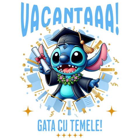 Sticker Personalizat - Sticker Cu Explorari de Vacanta cu Stitch si Diplome Adeziv, Vinyl,  cu Margini Albe, PVC Vinyl
