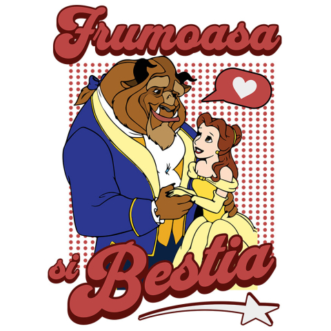 Stickere - Sticker Cu Frumoasa si Bestia - Vraja unei Seri de Bal Adeziv, Vinyl,  cu Margini Albe, PVC Vinyl