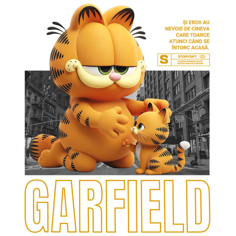 Sticker Personalizat - Sticker Cu Garfield – Misiune Vesela cu Pisicuta Adeziv, Vinyl,  cu Margini Albe, PVC Vinyl