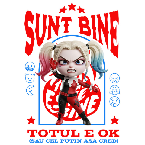 Sticker Personalizat - Sticker Cu Harley Quenn, Ok, Sarcastic, Nervos, Iritat Adeziv, Vinyl,  cu Margini Albe, PVC Vinyl