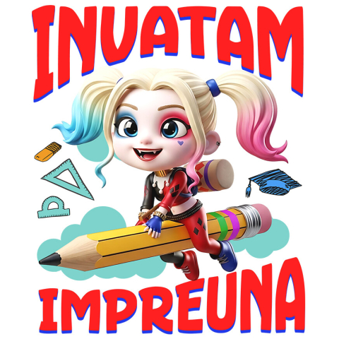 Sticker Personalizat - Sticker Cu Harley Quinn – Invatare Vesela cu Prieteni Adeziv, Vinyl,  cu Margini Albe, PVC Vinyl