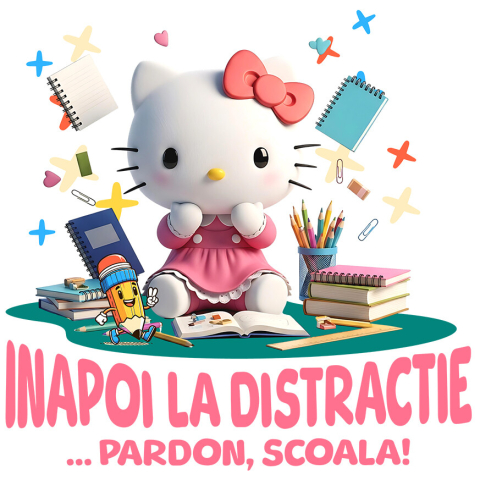 Sticker Personalizat - Sticker Cu Hello Kitty – Prima Zi De Scoala Adeziv, Vinyl,  cu Margini Albe, PVC Vinyl