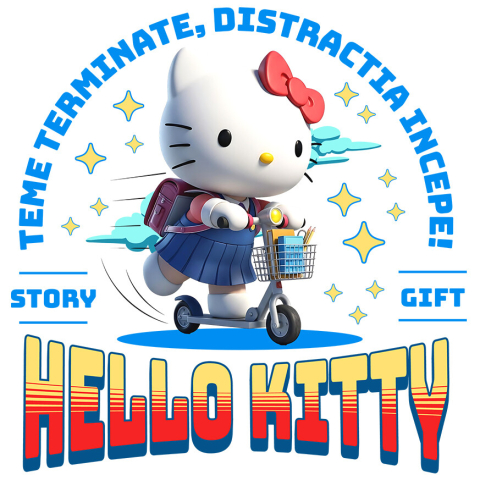 Sticker Personalizat - Sticker Cu Hello Kitty: Viteza Si Distractie Cu Stil Adeziv, Vinyl,  cu Margini Albe, PVC Vinyl
