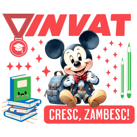 Sticker Personalizat - Sticker Cu Invata si Cresc alaturi de Mickey Mouse Adeziv, Vinyl,  cu Margini Albe, PVC Vinyl