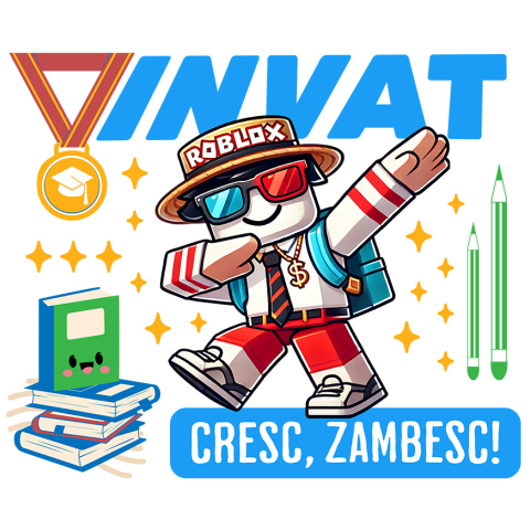 Sticker Personalizat - Sticker Cu Invatam Si Zambim Alaturi De Minecraft Adeziv, Vinyl,  cu Margini Albe, PVC Vinyl