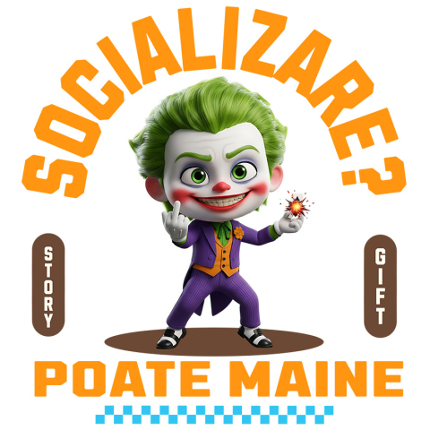 Sticker Personalizat - Sticker Cu Joker , Degetul Mijlociu, Socializare? Poate maine, Anti-social Adeziv, Vinyl,  cu Margini Albe, PVC Vinyl