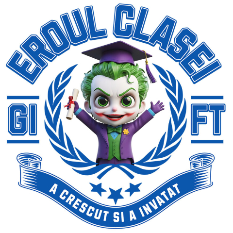 Sticker Personalizat - Sticker Cu Joker Erou – Scoala Devine Distractie Adeziv, Vinyl,  cu Margini Albe, PVC Vinyl