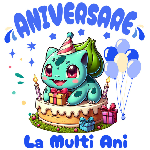 Sticker Personalizat - Sticker Cu La Multi Ani cu Pokemon Bulbasaur – Cadouri Speciale Adeziv, Vinyl,  cu Margini Albe, PVC Vinyl