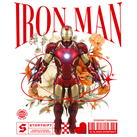 Sticker Personalizat - Sticker Cu Magie și Flori cu Iron Man din Lumea Disney Adeziv, Vinyl,  cu Margini Albe, PVC Vinyl