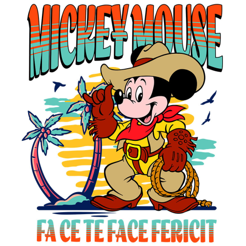 Sticker Personalizat - Sticker Cu Mickey, Cowboy-ul Vesel Adeziv, Vinyl,  cu Margini Albe, PVC Vinyl