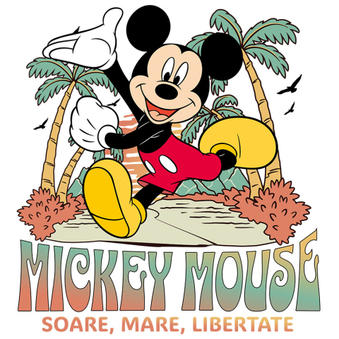 Stickere - Sticker Cu Mickey Mouse la Relaxare sub Palmieri Adeziv, Vinyl,  cu Margini Albe, PVC Vinyl