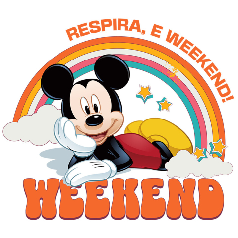 Sticker Personalizat - Sticker Cu Mickey Mouse si Curcubeu in Culori Vii Adeziv, Vinyl,  cu Margini Albe, PVC Vinyl