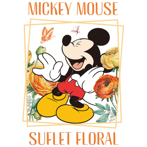 Stickere - Sticker Cu Mickey Mouse si Magia Florilor Adeziv, Vinyl,  cu Margini Albe, PVC Vinyl