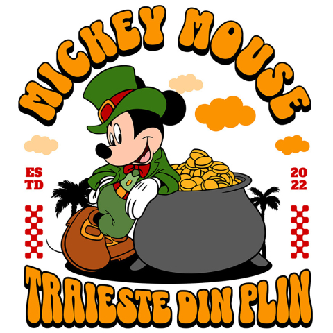 Sticker Personalizat - Sticker Cu Mickey, norocosul cu sacul cu galbeni Adeziv, Vinyl,  cu Margini Albe, PVC Vinyl