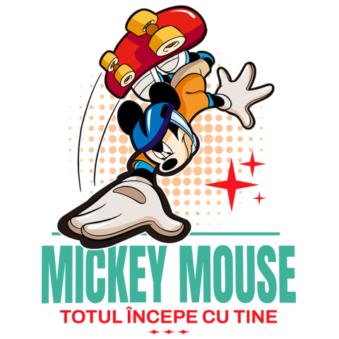 Sticker Personalizat - Sticker Cu Mickey pe skateboard in actiune Adeziv, Vinyl,  cu Margini Albe, PVC Vinyl
