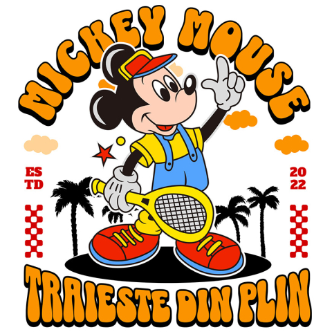 Sticker Personalizat - Sticker Cu Mickey si aventura cu paleta Adeziv, Vinyl,  cu Margini Albe, PVC Vinyl