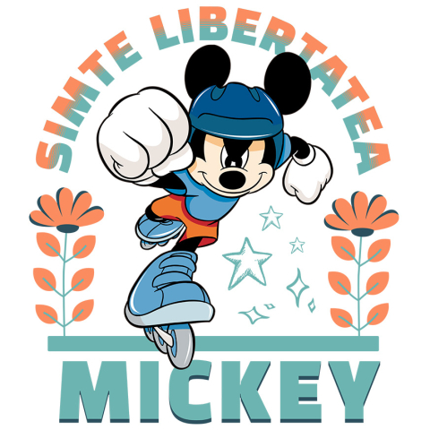 Sticker Personalizat - Sticker Cu Mickey si aventura pe role Adeziv, Vinyl,  cu Margini Albe, PVC Vinyl