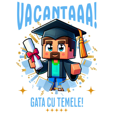 Sticker Personalizat - Sticker Cu Minecraft si Aventurile Diplomei de Vacanta Adeziv, Vinyl,  cu Margini Albe, PVC Vinyl