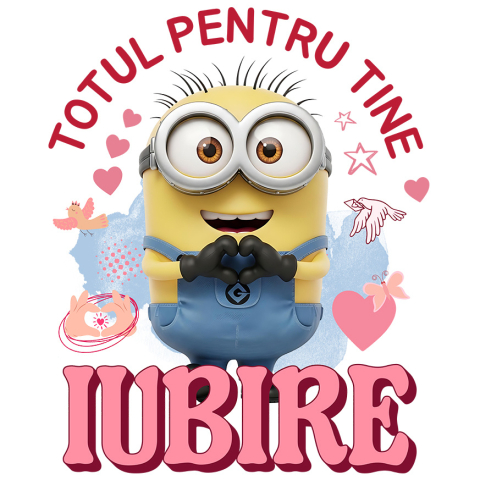 Sticker Personalizat - Sticker Cu Minion, Iubire, Dragoste, Afectiune, Inima Adeziv, Vinyl,  cu Margini Albe, PVC Vinyl