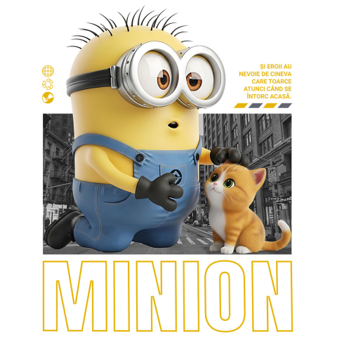 Sticker Personalizat - Sticker Cu Minions si Pisicuta – Distractie si Actiune Adeziv, Vinyl,  cu Margini Albe, PVC Vinyl