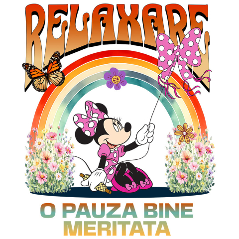 Sticker Personalizat - Sticker Cu Minnie Bucuroasa Inalta Zmeul in Vant Adeziv, Vinyl,  cu Margini Albe, PVC Vinyl