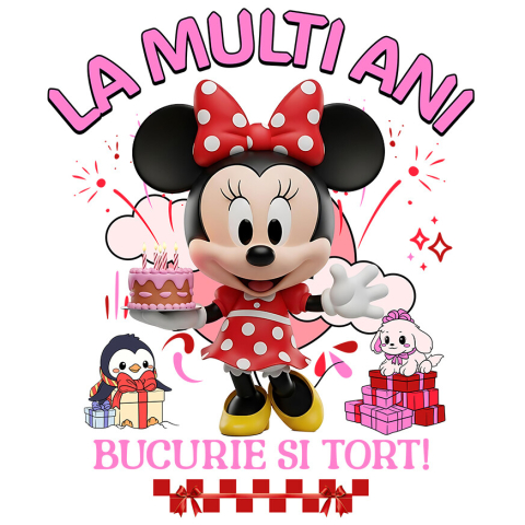 Sticker Personalizat - Sticker Cu Minnie Mouse – Cadouri si Tort pentru Micile Printese Adeziv, Vinyl,  cu Margini Albe, PVC Vinyl