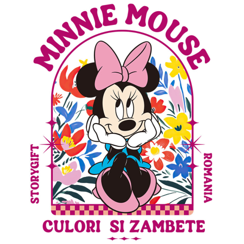 Sticker Personalizat - Sticker Cu Minnie și lumea florală Adeziv, Vinyl,  cu Margini Albe, PVC Vinyl