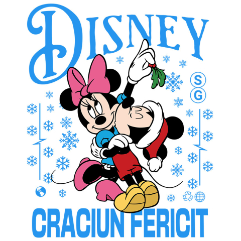 Sticker Personalizat - Sticker Cu Minnie si Mickey Magie de Craciun Adeziv, Vinyl,  cu Margini Albe, PVC Vinyl