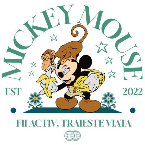 Sticker Personalizat - Sticker Cu Pauza de Fructe cu Mickey si Maimuta Adeziv, Vinyl,  cu Margini Albe, PVC Vinyl