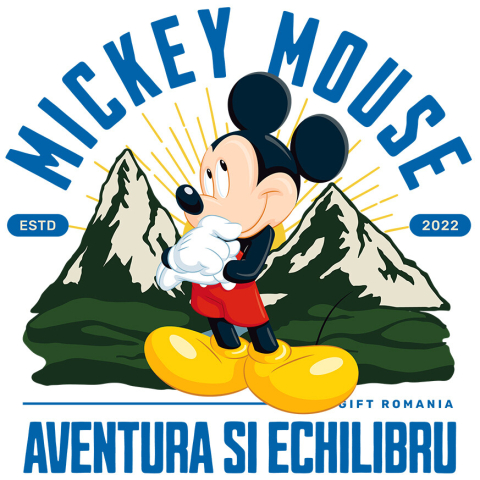 Stickere - Sticker Cu Peisaj de Poveste cu Mickey Mouse si Muntii Adeziv, Vinyl,  cu Margini Albe, PVC Vinyl