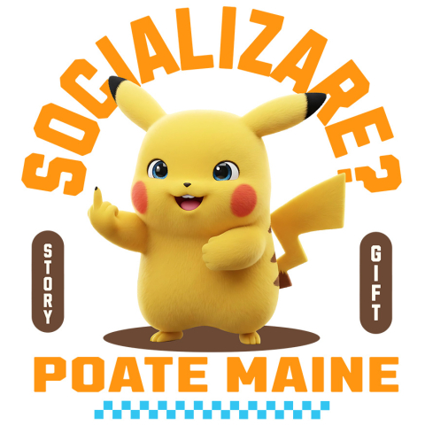 Sticker Personalizat - Sticker Cu Pikachu , Degetul Mijlociu, Socializare? Poate maine, Anti-social Adeziv, Vinyl,  cu Margini Albe, PVC Vinyl