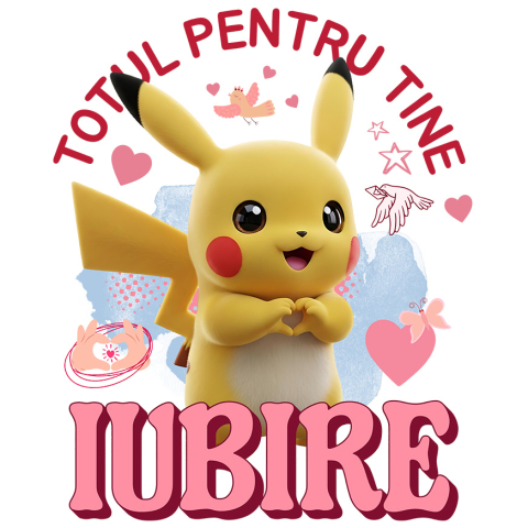 Sticker Personalizat - Sticker Cu Pikachu, Iubire, Dragoste, Afectiune, Inima Adeziv, Vinyl,  cu Margini Albe, PVC Vinyl