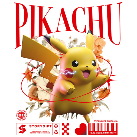 Sticker Personalizat - Sticker Cu Pikachu și Magia Florilor Disney Adeziv, Vinyl,  cu Margini Albe, PVC Vinyl