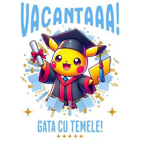 Sticker Personalizat - Sticker Cu Pikachu si Visele de Vacanta Adeziv, Vinyl,  cu Margini Albe, PVC Vinyl