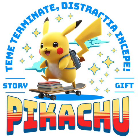 Sticker Personalizat - Sticker Cu Pikachu: Skateboard Si Energie Pozitiva Adeziv, Vinyl,  cu Margini Albe, PVC Vinyl