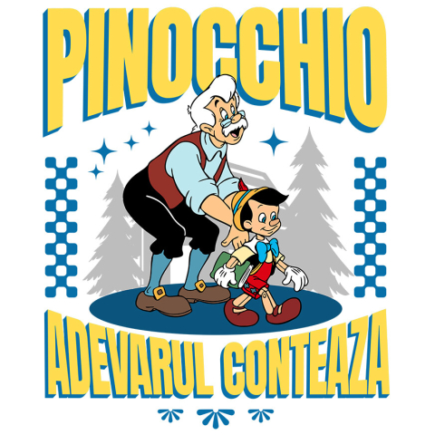 Stickere - Sticker Cu Pinocchio - Batrânul care il îndeamnă să învețe Adeziv, Vinyl,  cu Margini Albe, PVC Vinyl
