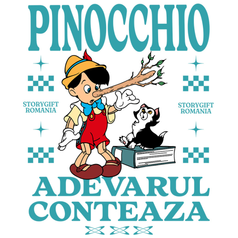 Stickere - Sticker Cu Pinocchio si pisica - Un baiat de lemn si o pisica la fel de isteata Adeziv, Vinyl,  cu Margini Albe, PVC Vinyl