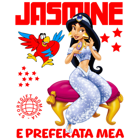 Desene Animate - Sticker Cu Printesa Jasmine si Papagalul din Poveste Adeziv, Vinyl,  cu Margini Albe, PVC Vinyl 