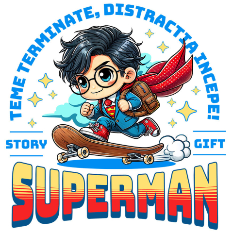 Sticker Personalizat - Sticker Cu Skateboard Superman: Putere și Distracție Pe Stradă Adeziv, Vinyl,  cu Margini Albe, PVC Vinyl