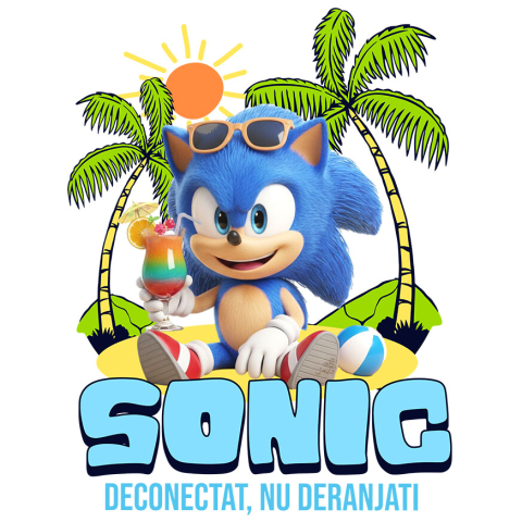 Sticker Personalizat - Sticker Cu Sonic Tropical: Mare si Palmieri Adeziv, Vinyl,  cu Margini Albe, PVC Vinyl