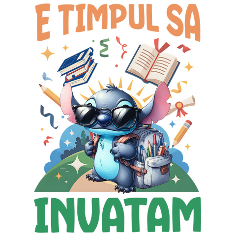 Sticker Personalizat - Sticker Cu Stitch: Învățătura Plină De Aventură și Zâmbete Adeziv, Vinyl,  cu Margini Albe, PVC Vinyl