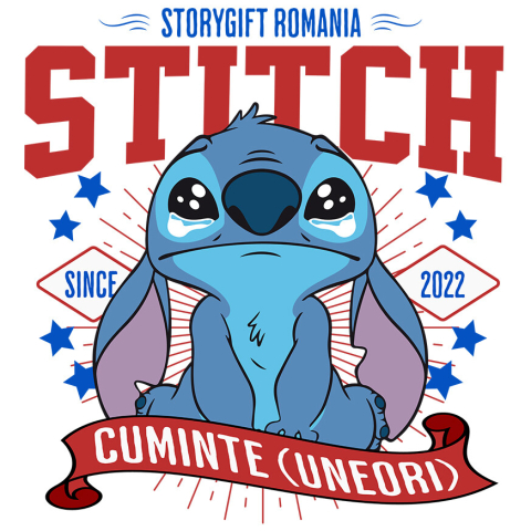 Stickere - Sticker Cu Stitch si Momentele Fericite Adeziv, Vinyl,  cu Margini Albe, PVC Vinyl