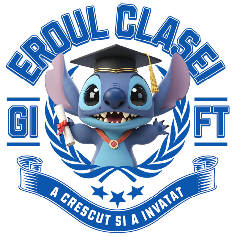 Sticker Personalizat - Sticker Cu Stitch: Zambete Si Curaj La Scoala Adeziv, Vinyl,  cu Margini Albe, PVC Vinyl