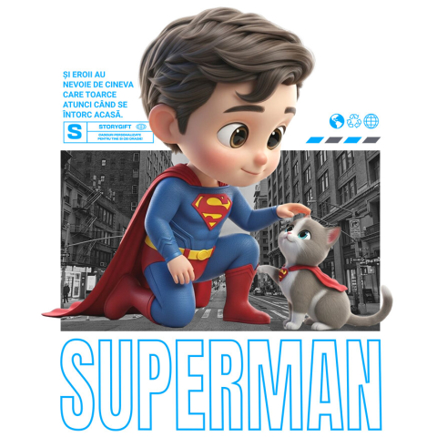 Sticker Personalizat - Sticker Cu Superman si Pisicuta – Prieteni in Actiune Adeziv, Vinyl,  cu Margini Albe, PVC Vinyl
