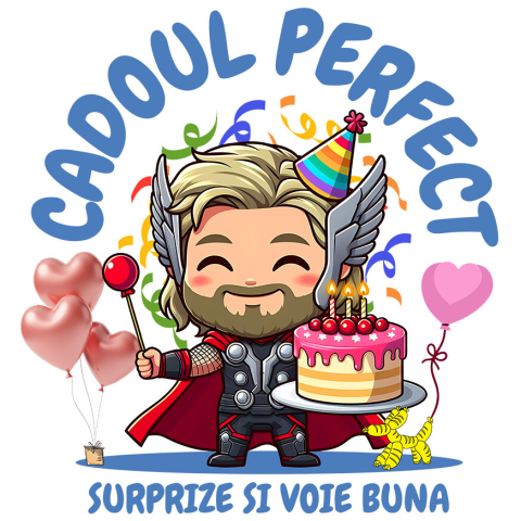 Sticker Personalizat - Sticker Cu Thor – Bucurie, Tort si Cadou Special Adeziv, Vinyl,  cu Margini Albe, PVC Vinyl